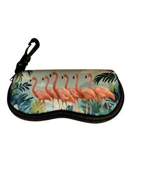 Flamingo Print Eyeglass Case Hook Clip Tropical Coastal Spring Break Clip On